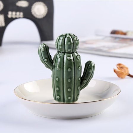 Kaktus Ringholder, Grøn Smykkeholder, Kaktusgave til kvinder