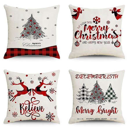 Hvite og røde 12x12 Juleputetrekk Sett med 4, Dekorative 12 Tommers Vinter Snøfnugg Putevar Jule Putetrekk For Innendørs