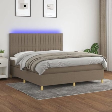 Maison Exclusive - Sengebund med lameller og madras samt LED Taupe 180x200cm Stof