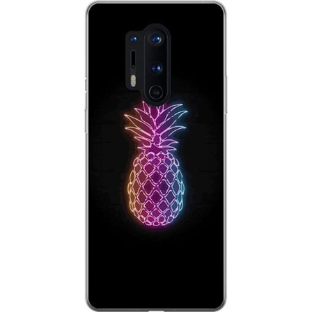 Yhteensopiva Puhelinkuori OnePlus OnePlus 8 Pro Neonkuvitus ananaksesta värikkäässä valossa mustaa taustaa vasten