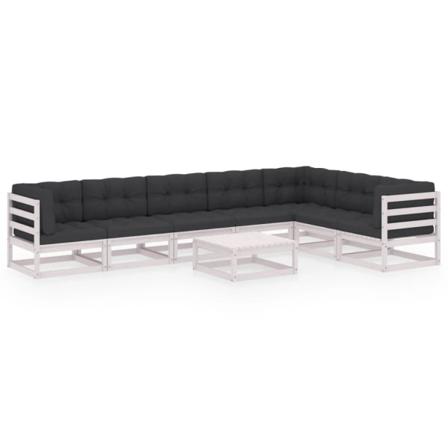 Vidaxl Loungegrupp Med Dynor 8 Delar Vit Massiv Furu Vit