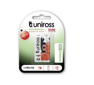 UNIROSS Batteri - BP2 AA 2500 NIMH HYBRIO - Genopl, adeliget batteri, Er opladt ved købstidspunkt - Kl, ar til brug