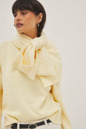 NA-KD Pull en maille à manches retroussées - Pulls Oversize - Jaune - L
