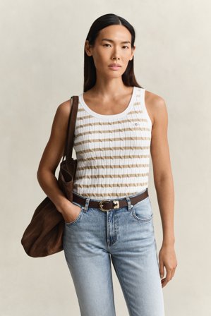 GANT Damen Gestreiftes Zopfstrick Tanktop (XS) Beige