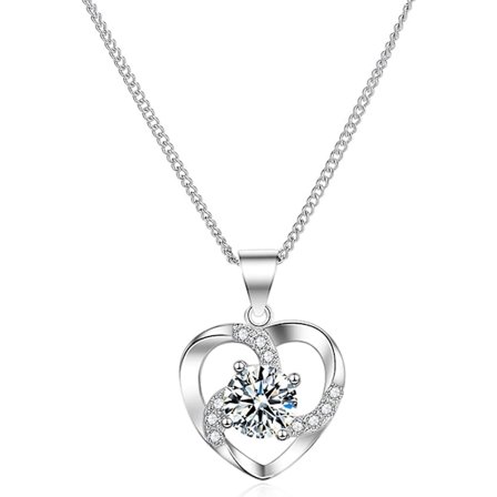 925 Sterling Silver Hjärta Cubic Zirconia Lover Hänge Halsband