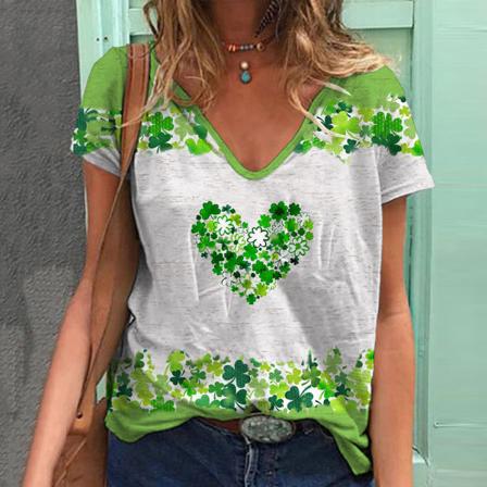 t.Patrick's Day Kvinnor V-ringad T-shirt Blus asual Lös Topp C S