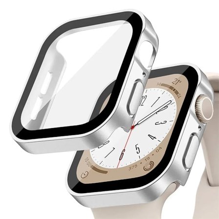 Glas + skal för Apple Watch serie 9 8 7 6 5 4 se 44mm 40mm 41mm 45mm Rak Kant Skärmskydd Apple Watch tillbehör