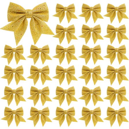 24 stk 5,5'' Mini Julebuer Dekorasjoner, Røde Paljetter Kranser Buer, Små