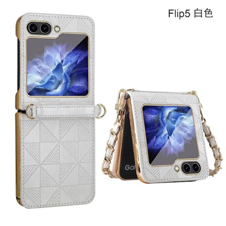 Z Flip 5 -kotelo, PU-nahkakotelo, yhteensopiva Samsung Galaxy Z Flip 5:n kanssa, takanäytön suojalla, hihnalla ja saranasuojauksella