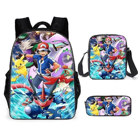 3pcs Pokmon Schoolbag Pikaqiu Backpack Polyester Comfortable Lightening Children's Bag