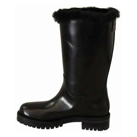 Dolce & Gabbana, Leather Fur Logo Biker Boots Czarny, Kobieta, Rozmiar: 37 EU