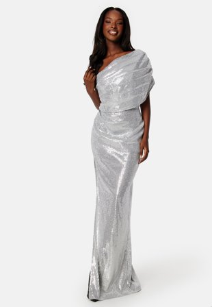 Elle Zeitoune - Luna Sequin One Shoulder Dress - Silver - Kläder - - Bubbleroom