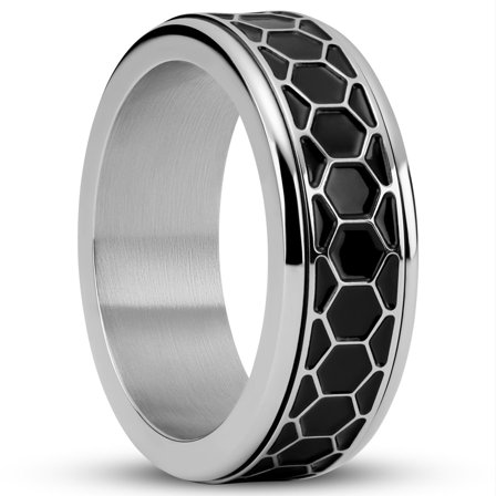 Enthumema | 8 mm Silver-tone Stainless Steel Honeycomb Fidget Ring for Men - Steel rings
