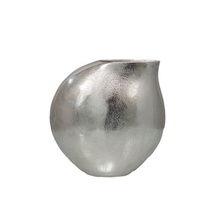 Hopeinen alumiinimaljakko, 40x17x40 cm, veistoksellinen muotoilu