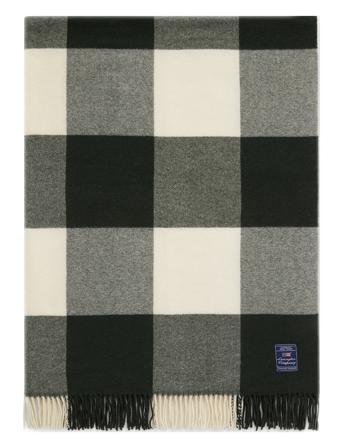 Checked Recycled Wool Throw Home Textiles Cushions & Blankets Blankets & Throws Green Lexington Home