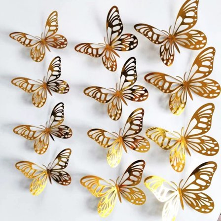 12Pcs/Set Gold Silver Hollow Butterfly Wall Stickers 3D Butterflies Bedroom Living Room Home Decoration Applique Wedding Decor