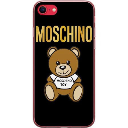 Kompatibelt Mobilskal till Apple Apple iPhone 8 Moschino-inspirerad nallebjörn med text på tröjan, centrerad mot svart bakgrund med tydlig mode- oc