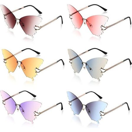 6 Par Butterfly Rimlösa Solglasögon Vintage Gradient Ram Ögon Glasögon