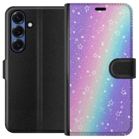 Kompatibelt Lommeboketui til Samsung Galaxy S25+ Rainbow-farget pastellbakgrunn med hvite stjerner og gnistrende prikker i myk overgang
