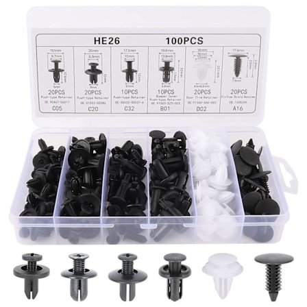 Plastnagleklemmer, 100 stk. Universal Bilklemmer, Plastnagle Beskyttelsesfester Med Ulike Former Og Størrelser For Bildører