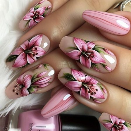 Blomster Kunstige Negle Sæt 24 Stk. Blomsterdesign Klæb-på Negle Tryk-på Negle