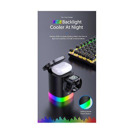 Led Lys 3 I 1 Magnetisk Trådløs Oplader Til / Serie 15w Telefonoplader Til 14/13/12 X Sort