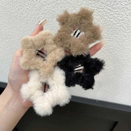 Sort Blød Lodden Sød Yndig Trendy Moderigtig Stjerneformet Hårklemme Til Kvinder Og Piger Daglig Hårstyling Tilbehør