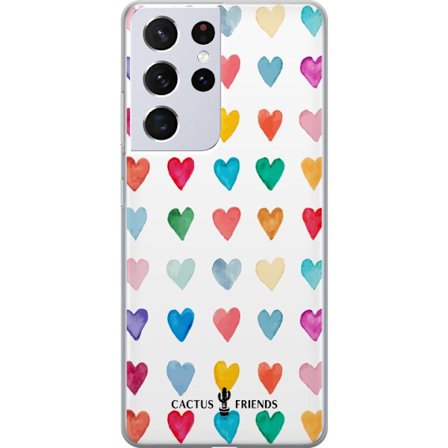 Kompatibelt Mobildeksel til Samsung Samsung Galaxy S21 Ultra 5G Cactus and Friends - Watercolor Love Grid