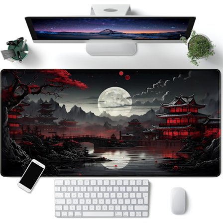 Japansk Skrivebordsmåtte Fuld Måne Skrivebordsunderlag Sort Rød 80 x 40 cm Musemåtte Gaming Musemåtte Udvidet Tastaturmåtte Laptop Com