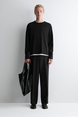 COS T-Shirt Z Długim Rękawem Z Dzianiny Dwułożyskowej in Czarny