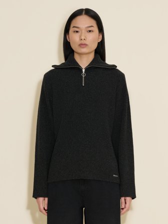 Holzweiler Lambswool Rib Zip Turtle - Dk. Grey - Women's - XL