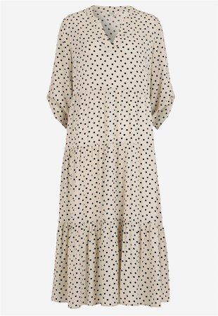 Cellbes of Sweden - Kjole med volanter i beige/prikket til damer i størrelse 50/52