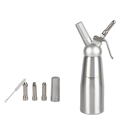 500 ml Krembryter/Visp i Aluminium med 3 Dekorasjonsdyser i Rustfritt Stål og 1 Rengjøringsbørste, Lekkasjesikker