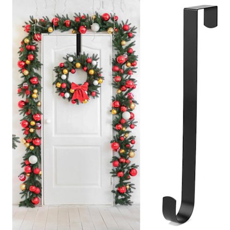 1 st Julkranshänge, 30 cm Julkranskrok för ytterdörr, Metallkranskrokar för dörr (svart)