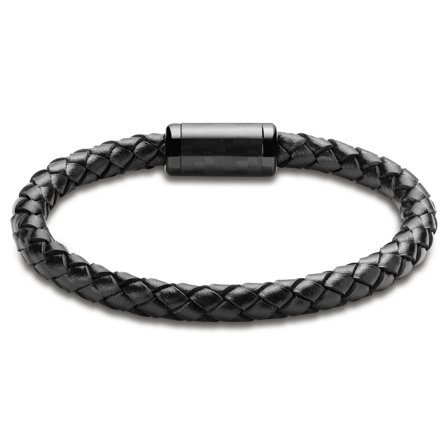 Panther | Bracciale in pelle nera e fibra di carbonio per uomini - Bracciali in pelle