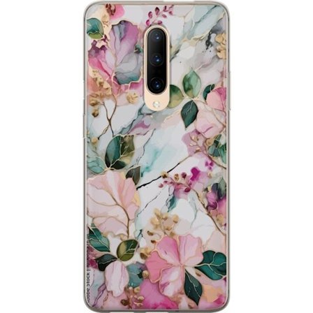 Kompatibel Mobilcover til OnePlus 7 Pro Abstrakt marmormønster med blomster, blade og gyldne detaljer i bløde pastelfarver