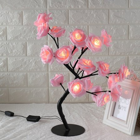 (vit pulver) LED-träd ljusrosa blomma litet trädlampa Styling