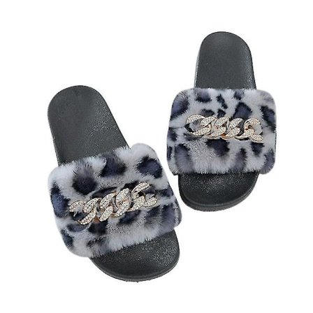 Women's Fluffy Faux Fur Slippers Comfy Open Toe Slides With Fle