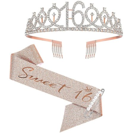 16th Birthday Sash And Tiara For Girls, Sweet Sixteen Birthday Sash Crown 16 & Fabulous Sash And Tiara