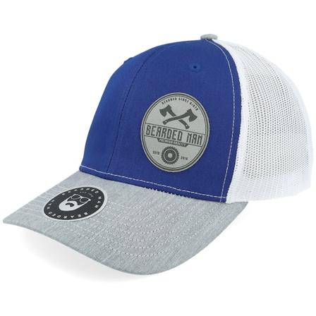 Bearded Man - Blå trucker Caps - Wood Work Emblem 112 Tri Royal/White/Heather Trucker @ Hatstore