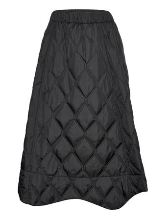 Ripstop Quilt Wavy Hem Skirt Knälång Kjol Svart Ganni