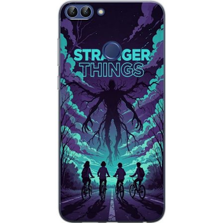 Yhteensopiva Puhelinkuori Huawei Huawei P smart Stranger Things -inspiroitunut fantasiaillustraatio, jossa on tumma hirviö, pyöräilevät lapset ja