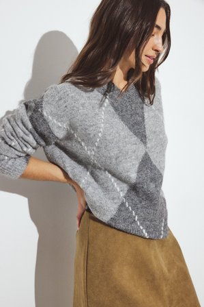 NA-KD - Oversized sjekket strikkegenser - Oversize Genser - Grå/Sjekket - XS