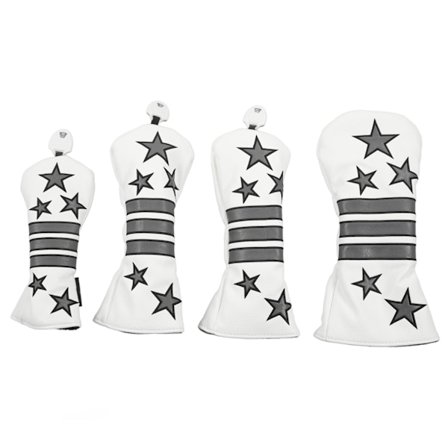 Golf Wood Køllehode Deksel Pentagram Striper PU Vanntett Stoff Golf Hode Deksel for Golf Trening Hvit