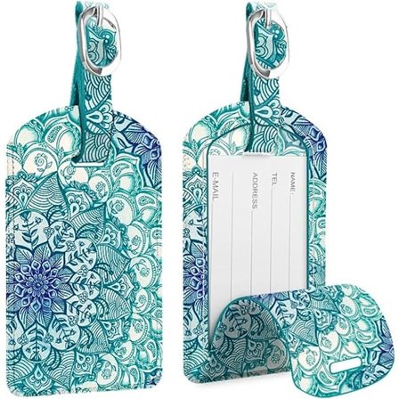 Set med 2 smaragdgröna bagagetaggar, resväskans ID-taggar, reseväskans tagg H