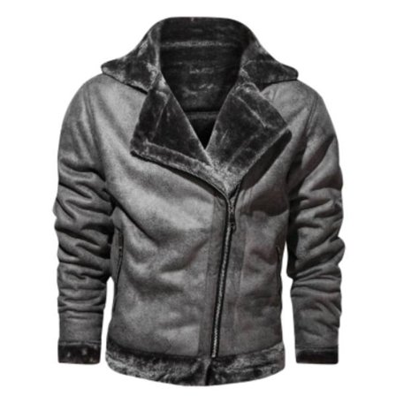 Mænds Vinter Retro PU Læderjakke Casual Mand Tyk Pels Termisk Læderjakker Mænds Pels Krave Motorcykel Læder Nedjakker Grå