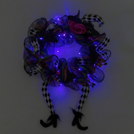 Halloween dekorasjon, 16 x 28 tommer Prelit Halloween Heksebenkrans for inngangsdør D