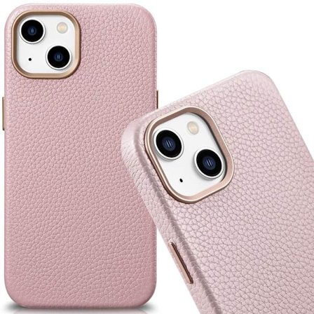 iCarer Litchi Premium Leather Case magnetisk lærveske for iPhone 14 Plus med MagSafe rosa (WMI14220711-PK)