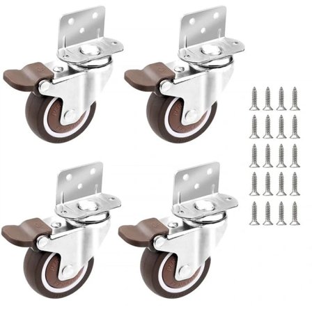 4x hjul - 25 mm för möbler, små svängbara hjul med broms, ett set