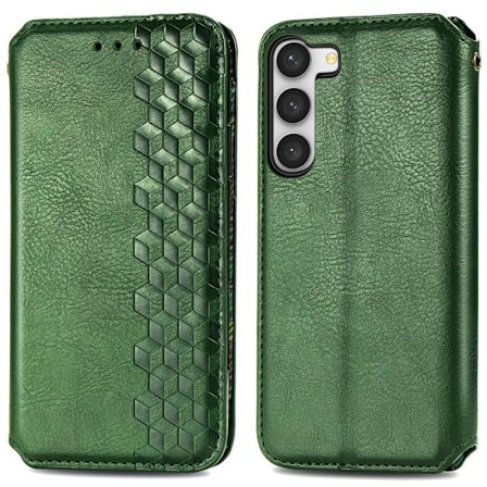 Läderfodral med A Snygg Rhombus Avtryck till Samsung Galaxy S23 Plus - Grön
